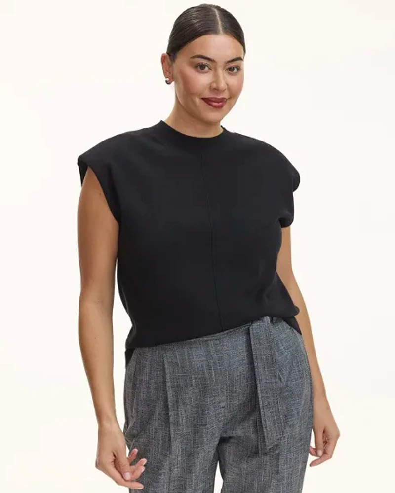 Extended-Sleeve Mock-Neck Top with Shoulder Pads