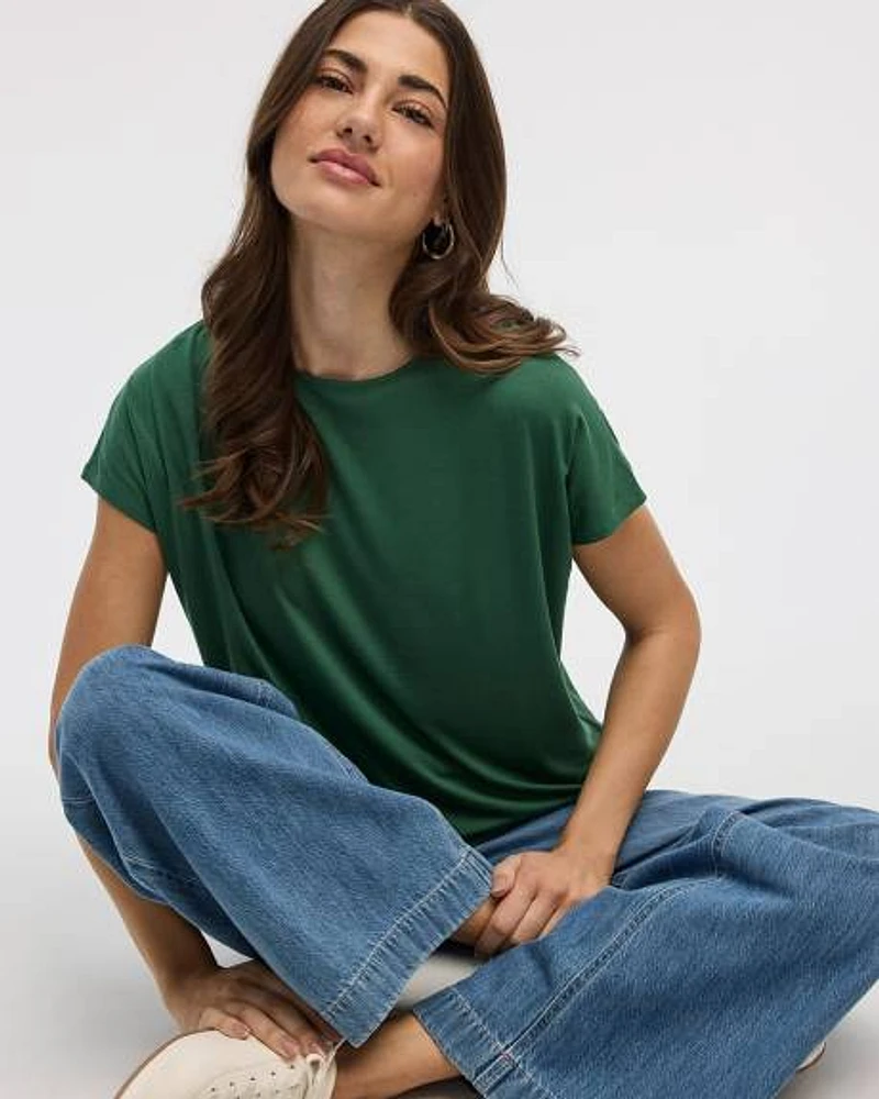 Short-Dolman-Sleeve Boat-Neck T-Shirt
