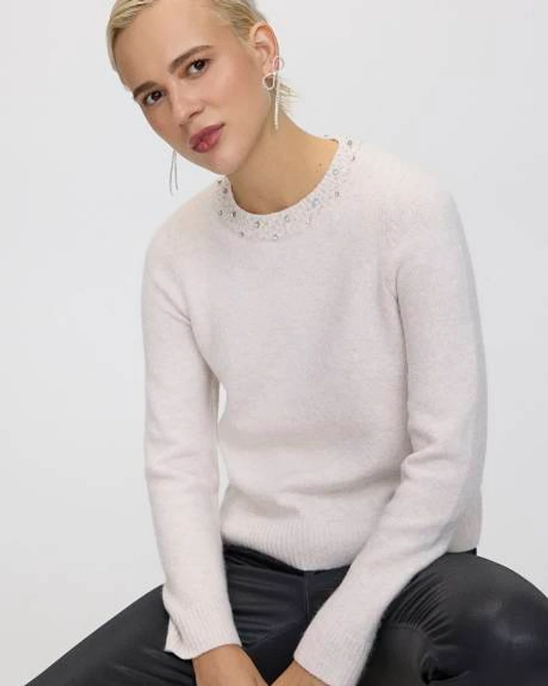 Long-Sleeve Sweater with Jewelled Crew Neckline