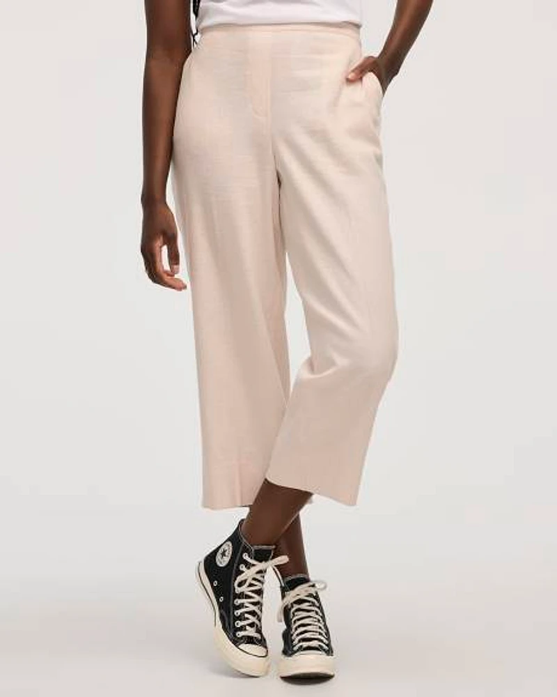 Cropped Wide-Leg Linen-Blend Pant