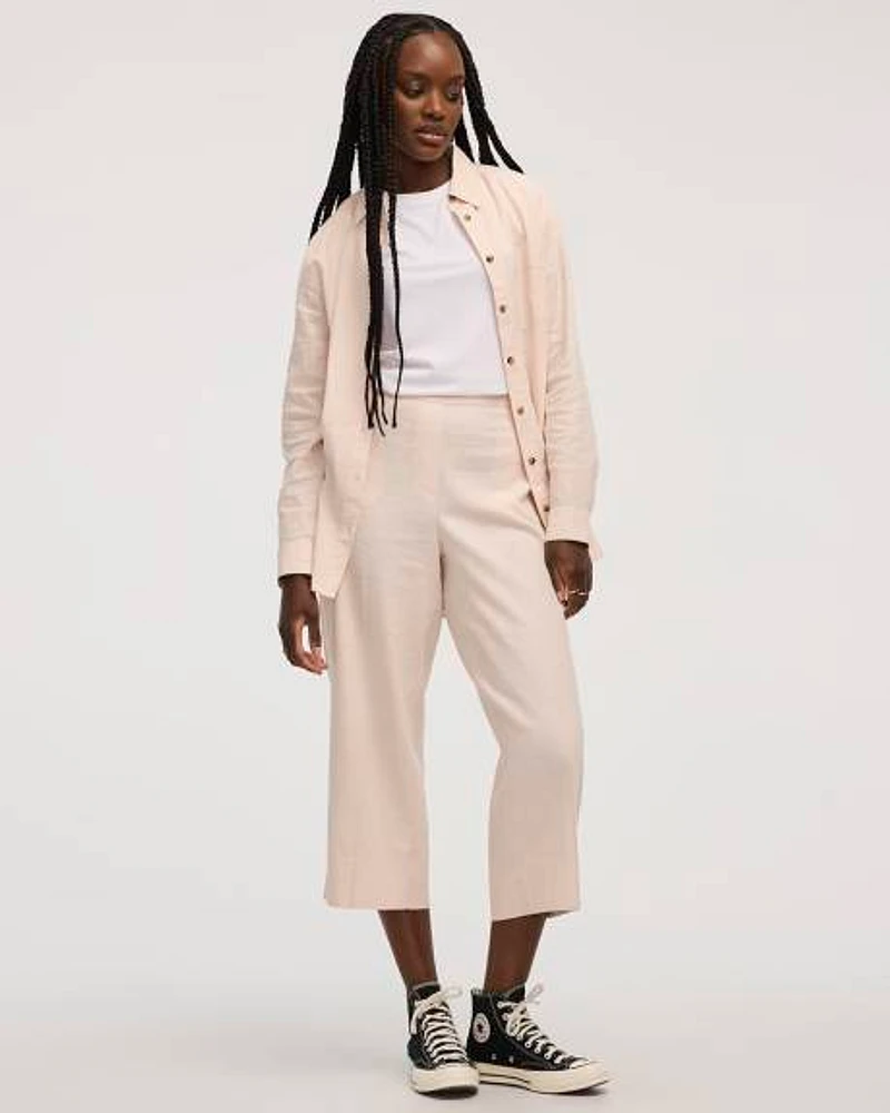 Cropped Wide-Leg Linen-Blend Pant