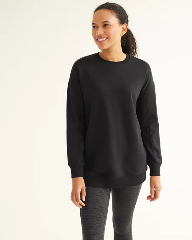 Long-Sleeve French Terry Tunic with Crew Neckline