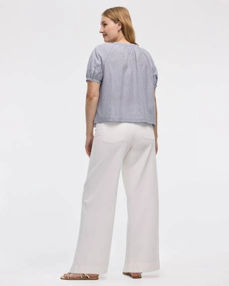 Short-Sleeve Scoop-Neck Loose Blouse