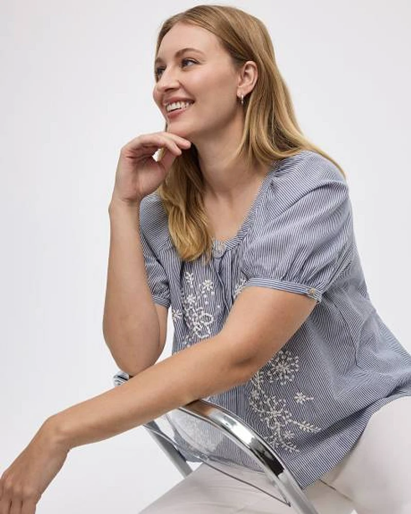 Short-Sleeve Scoop-Neck Loose Blouse
