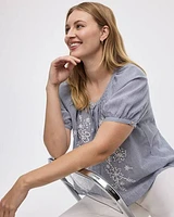 Short-Sleeve Scoop-Neck Loose Blouse