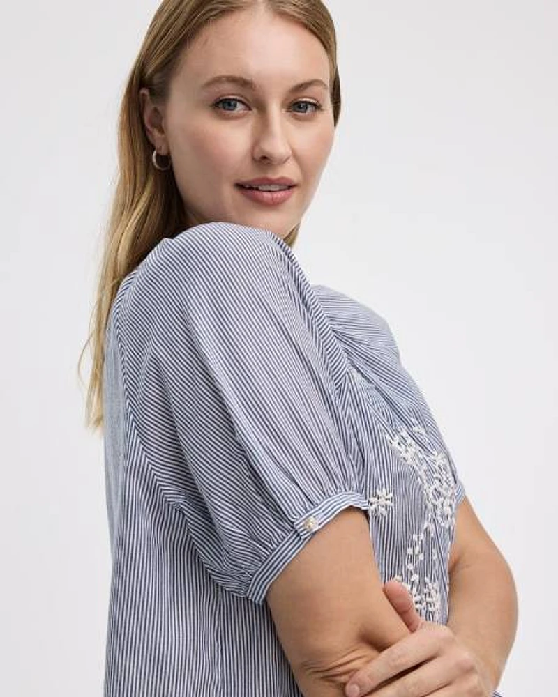 Short-Sleeve Scoop-Neck Loose Blouse