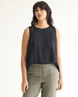 Sleeveless Crew-Neck Crepe Blouse