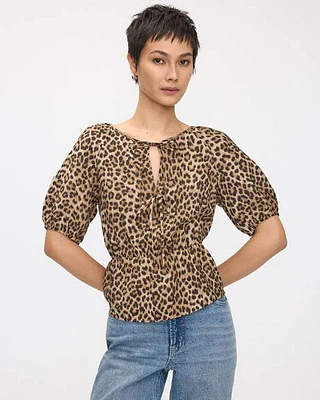 Short-Volume-Sleeve Open-Neck Blouse