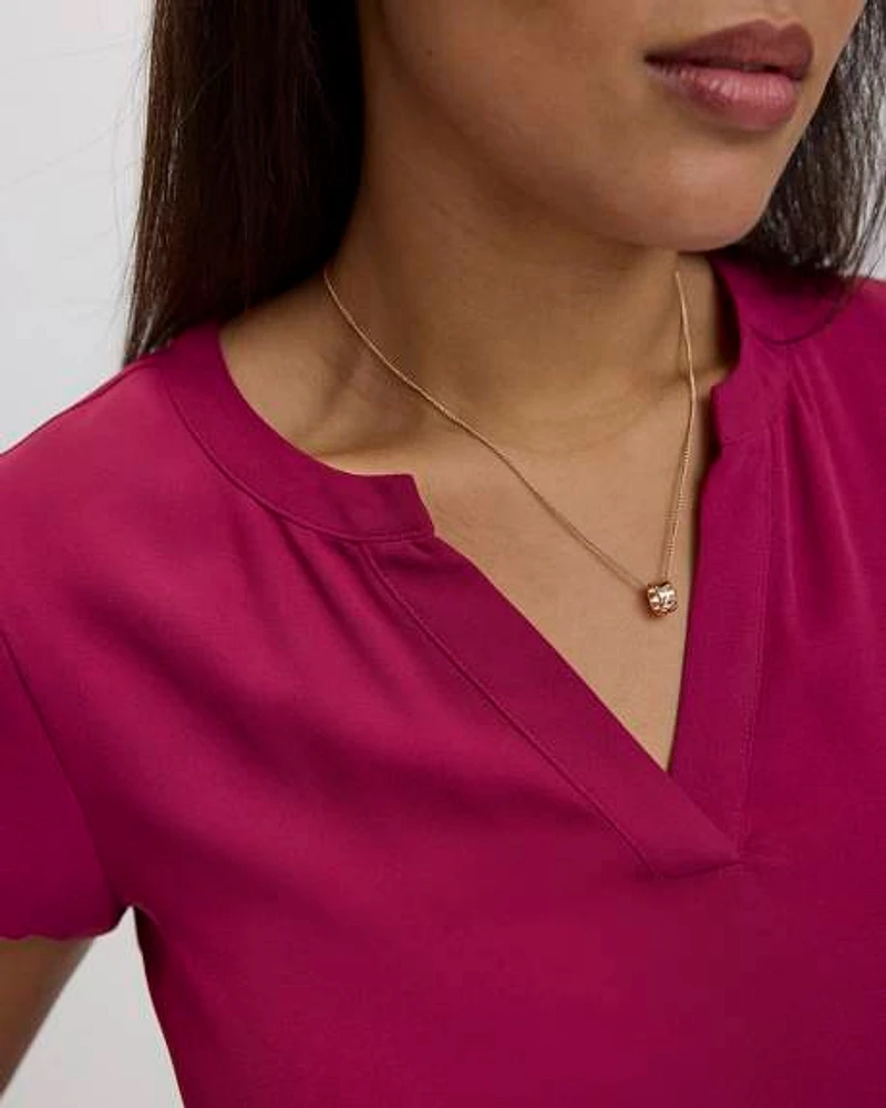 Cap-Sleeve Blouse with Split Neckline