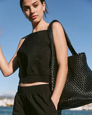 Braided Faux-Leather Tote Bag