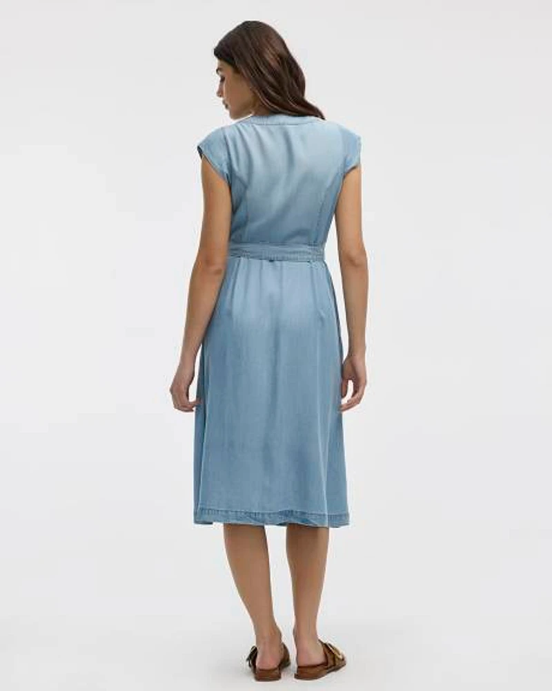 Robe midi à boutonner en Tencel manches courtes
