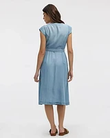 Cap-Sleeve Fit-and-Flare Tencel Midi Dress