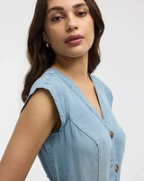 Cap-Sleeve Fit-and-Flare Tencel Midi Dress