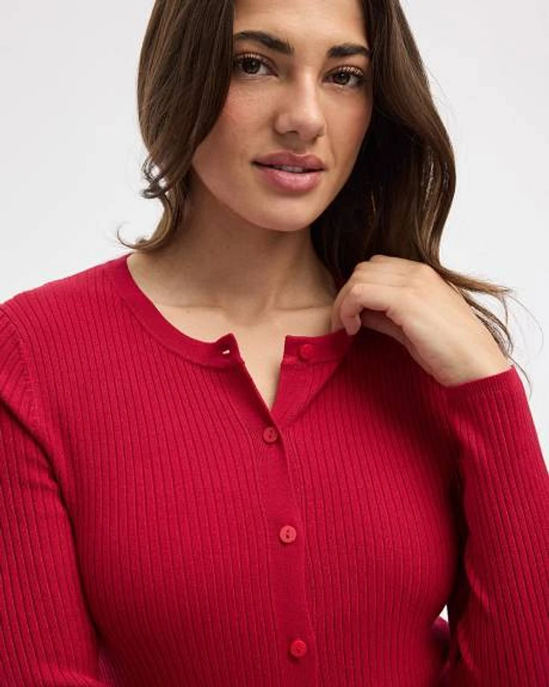 Cardigan côtelé boutonné à manches longues