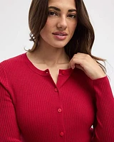 Cardigan côtelé boutonné à manches longues