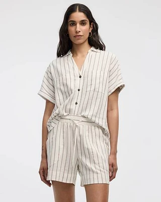 Striped Short-Sleeve Linen-Blend Shirt