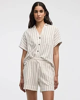 Striped Short-Sleeve Linen-Blend Shirt