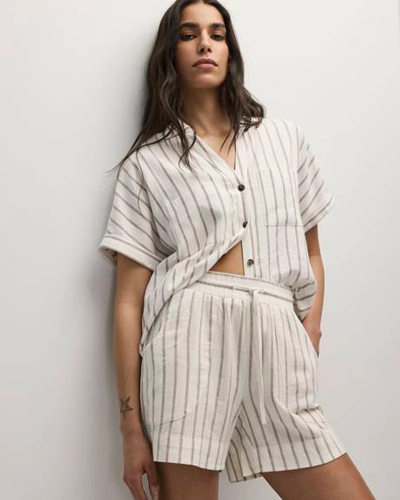 Striped Short-Sleeve Linen-Blend Shirt