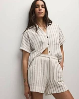 Striped Short-Sleeve Linen-Blend Shirt