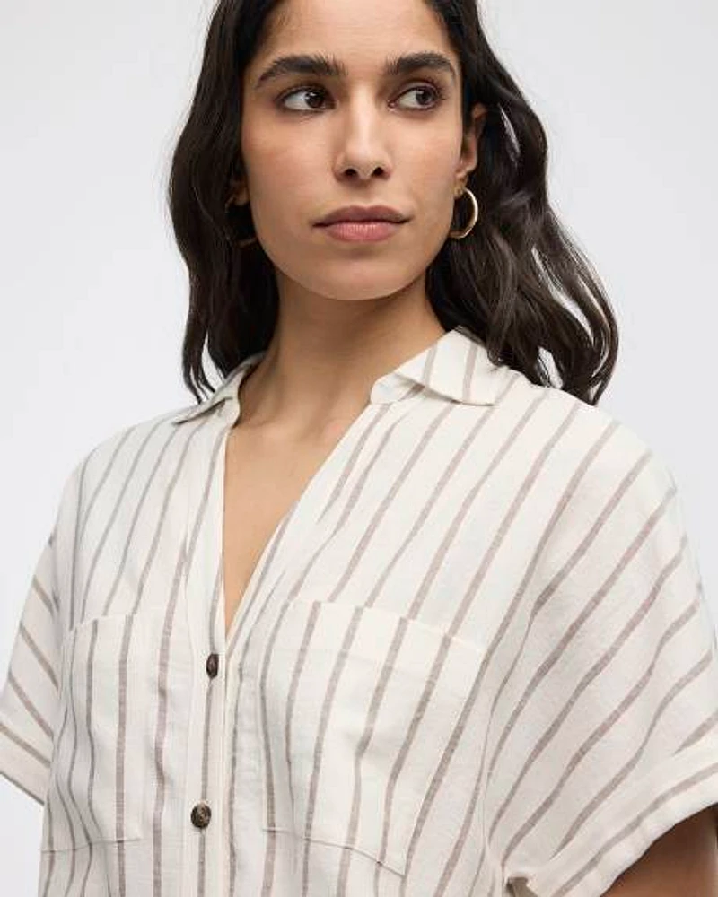 Striped Short-Sleeve Linen-Blend Shirt