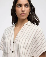 Striped Short-Sleeve Linen-Blend Shirt