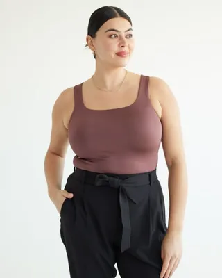Double-Layer Knit Tank with Square Neckline