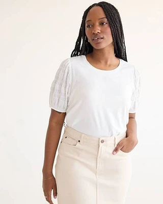 Short-Sleeve Scoop-Neck Mix-Media Top