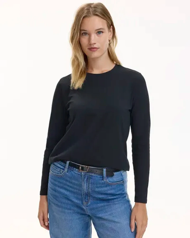 Long-Sleeve Crew-Neck Cotton Tee