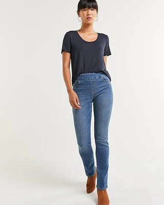 Medium Wash Mid Rise Straight Leg Jeans
