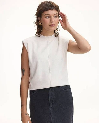 Extended-Sleeve Mock-Neck Top with Shoulder Pads