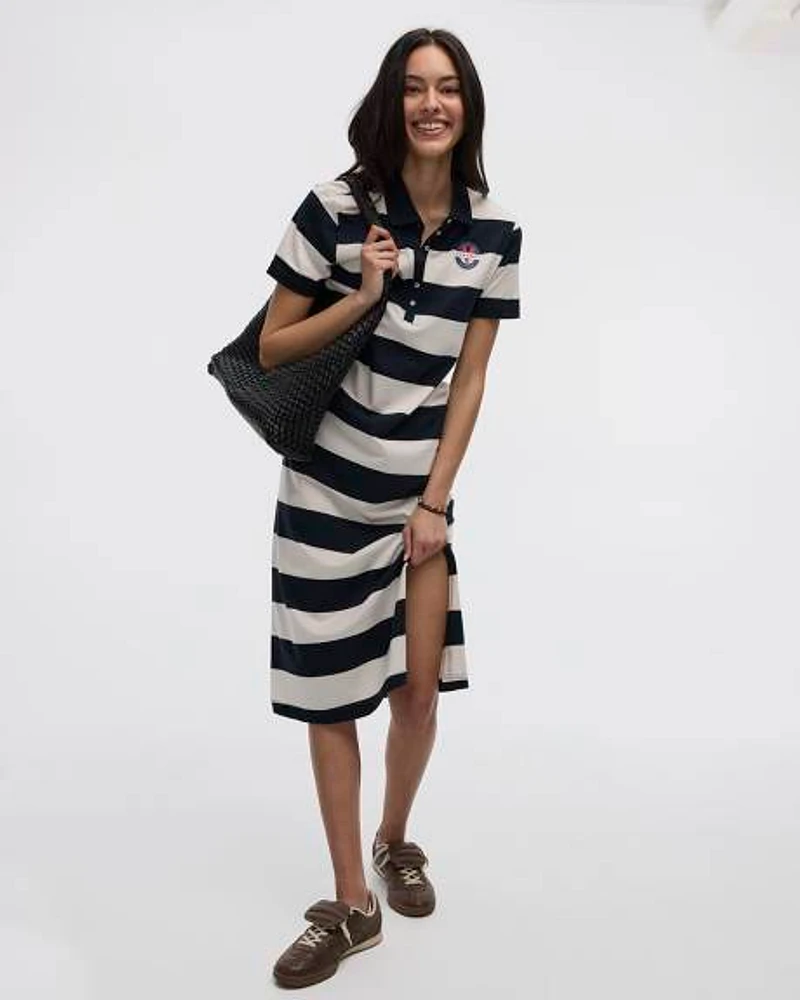 Striped Short-Sleeve Polo Dress