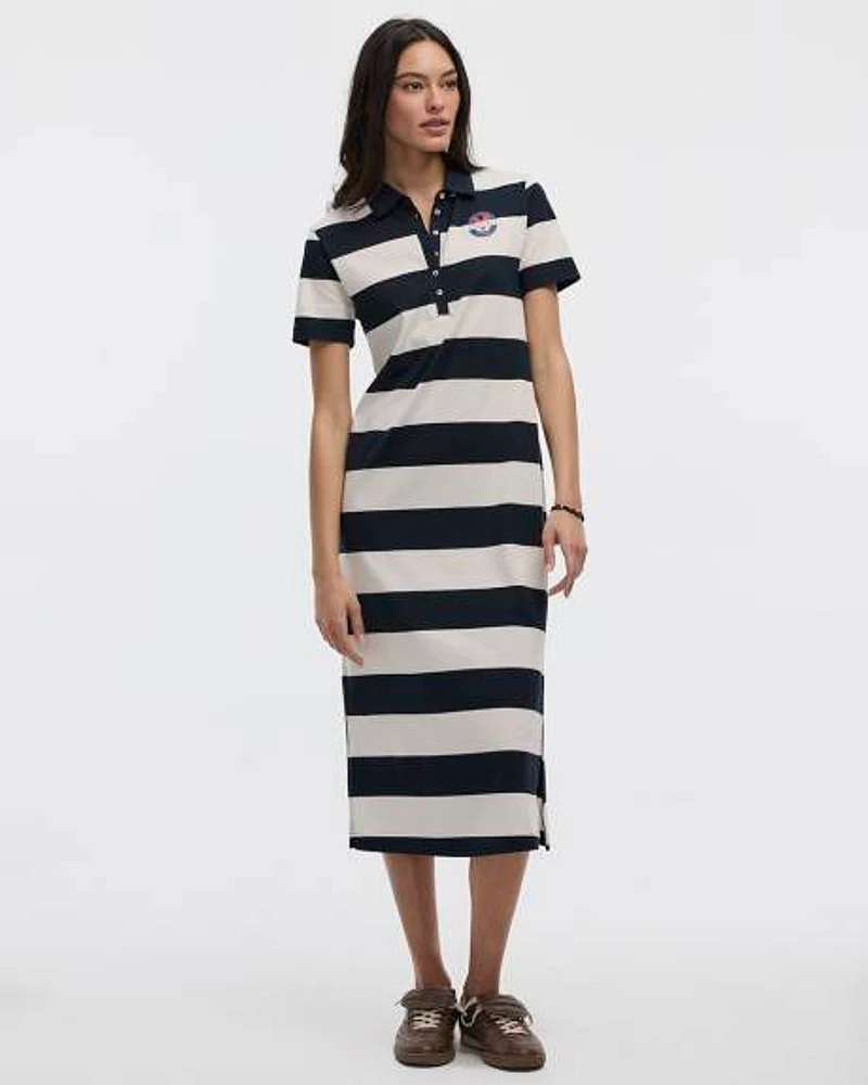 Striped Short-Sleeve Polo Dress