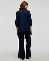 Open Linen Blazer with Ruched Sleeves