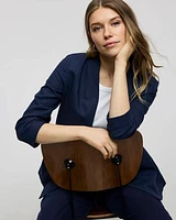 Open Linen Blazer with Ruched Sleeves