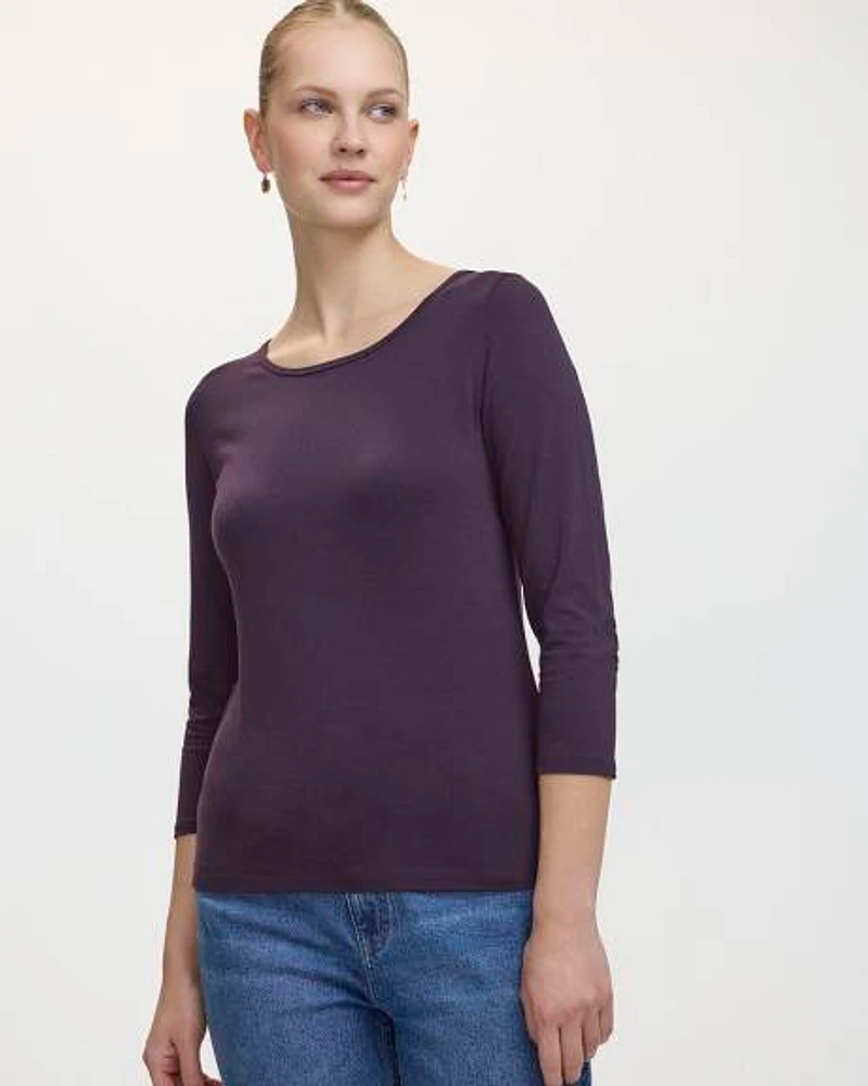 3/4-Sleeve Scoop-Neck Cotton Tee