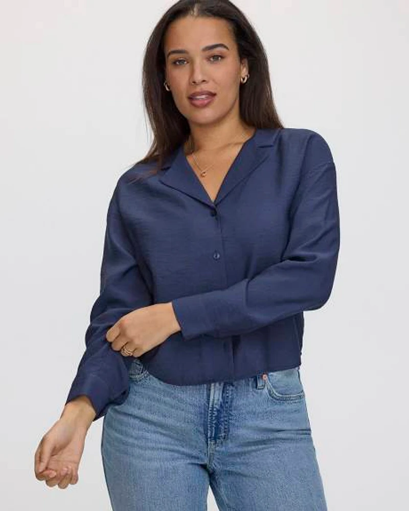 Blouse boutonnée à manches longues avec col revers cranté