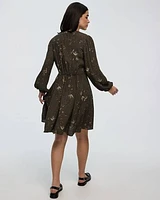 Long-Sleeve Crew-Neck Dress with Pintucks