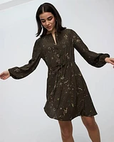 Long-Sleeve Crew-Neck Dress with Pintucks