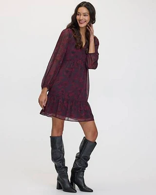 Long-Sleeve V-Neck Tiered Dress