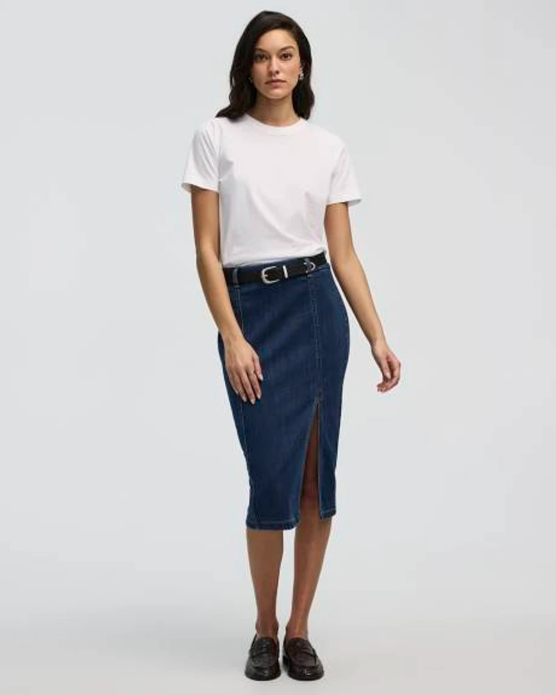 Denim Pull-On Midi Skirt