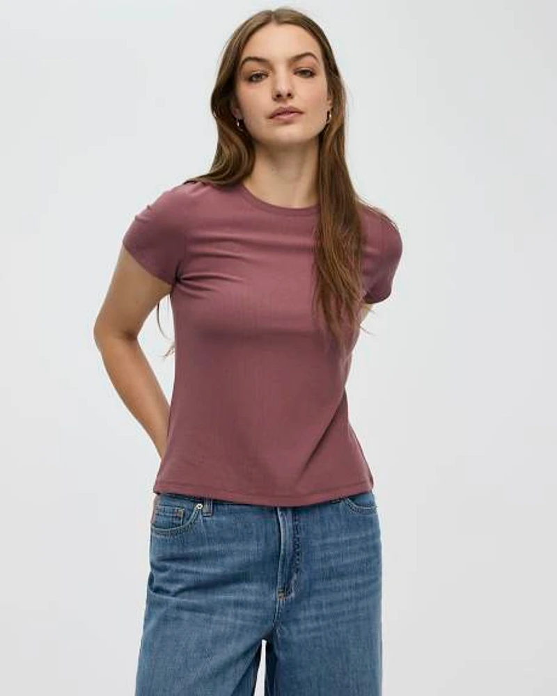 Ribbed Fitted Crew Neck T-Shirt