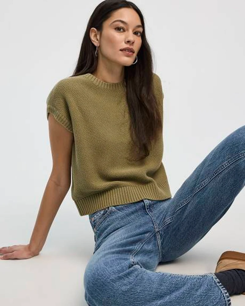 Extended-Sleeve Crew-Neck Pullover