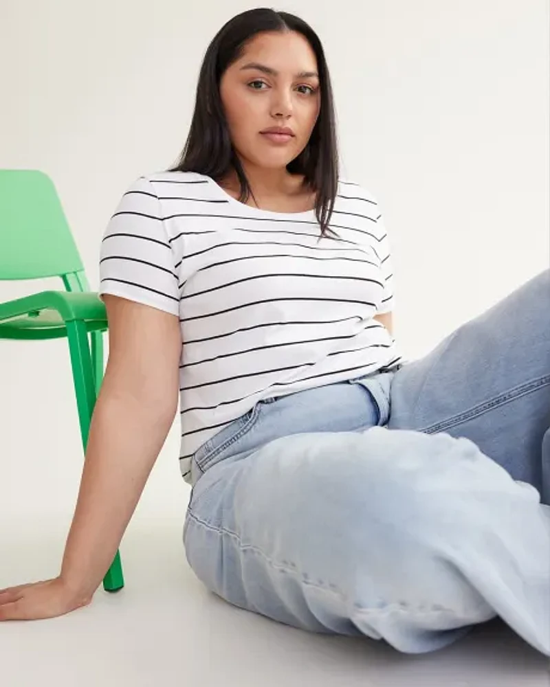 Scoop-Neck Striped Cotton Tee