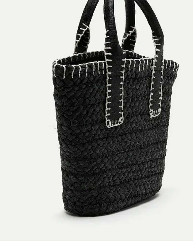 Straw Bag with Contrast Stitches