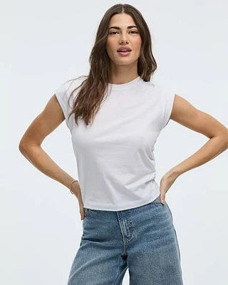 Short-Sleeve Crew-Neck Tee with Shirred Sides