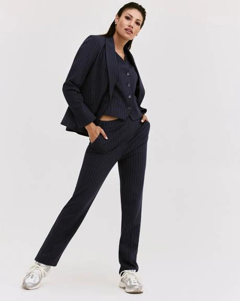 Straight-Leg High-Rise Pinstripe Pants