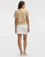 Short-Flutter-Sleeve V-Neck Buttoned-Down Blouse