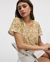 Short-Flutter-Sleeve V-Neck Buttoned-Down Blouse