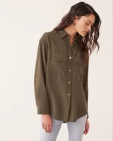 Long-Sleeve Buttoned-Down Blouse with Utility Pockets