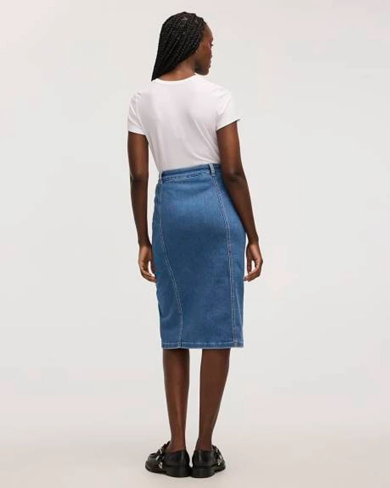 Denim Pull-On Midi Skirt